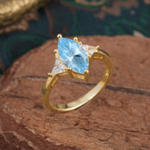 6 Prong Marquise Cut Three Stone Aquamarine Engagement Ring Anniversary Gift for Women